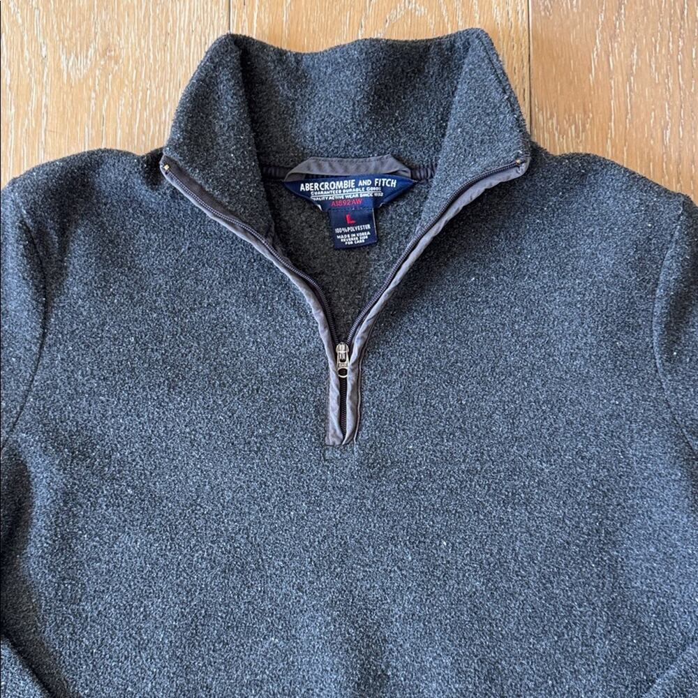 Y2K Abercrombie Quarter Zip Fleece Pullover Charcoal Gray Sleeve Pocket Size L - Picture 3 of 7